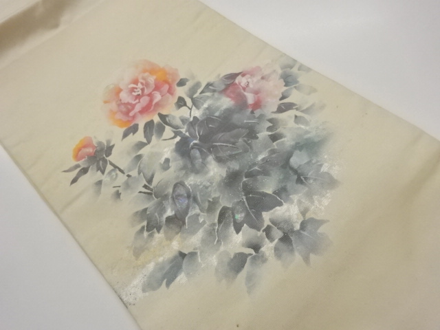 作家物　金彩螺鈿手描き薔薇模様名古屋帯